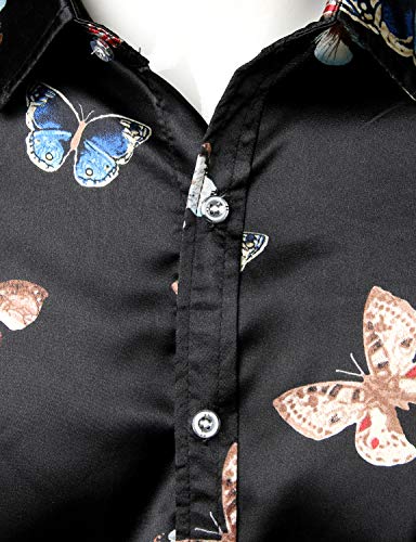 Image of ZEROYAA Men's Luxury Printed Silk Like Satin Button Down Dress Shirt for Party Prom