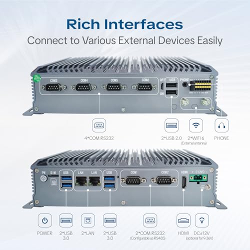 Image of Industrial PC Fanless Mini PC,Windows 11 Pro,Intel Celeron J6412,8GB DDR4 RAM,512GB SSD,WiFi /BT,4K HDMI,LANx2,4xRS232,2xRS485,6xUSB,GPIO,LVDS,TPM2.0,Industrial Computer Support Power On Auto