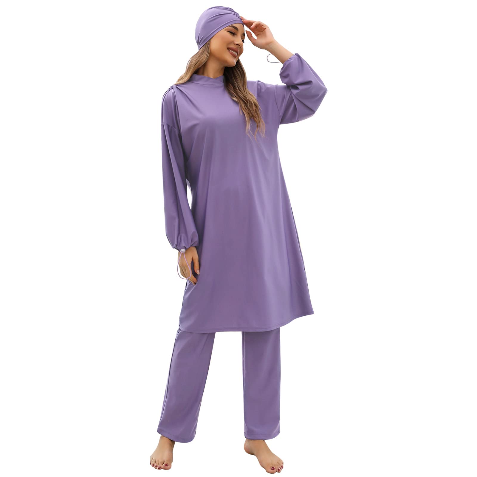 Odizli Burkini - Costume da bagno da donna musulmana a maniche lunghe + costume da bagno + cuffia da bagno, 3 pezzi