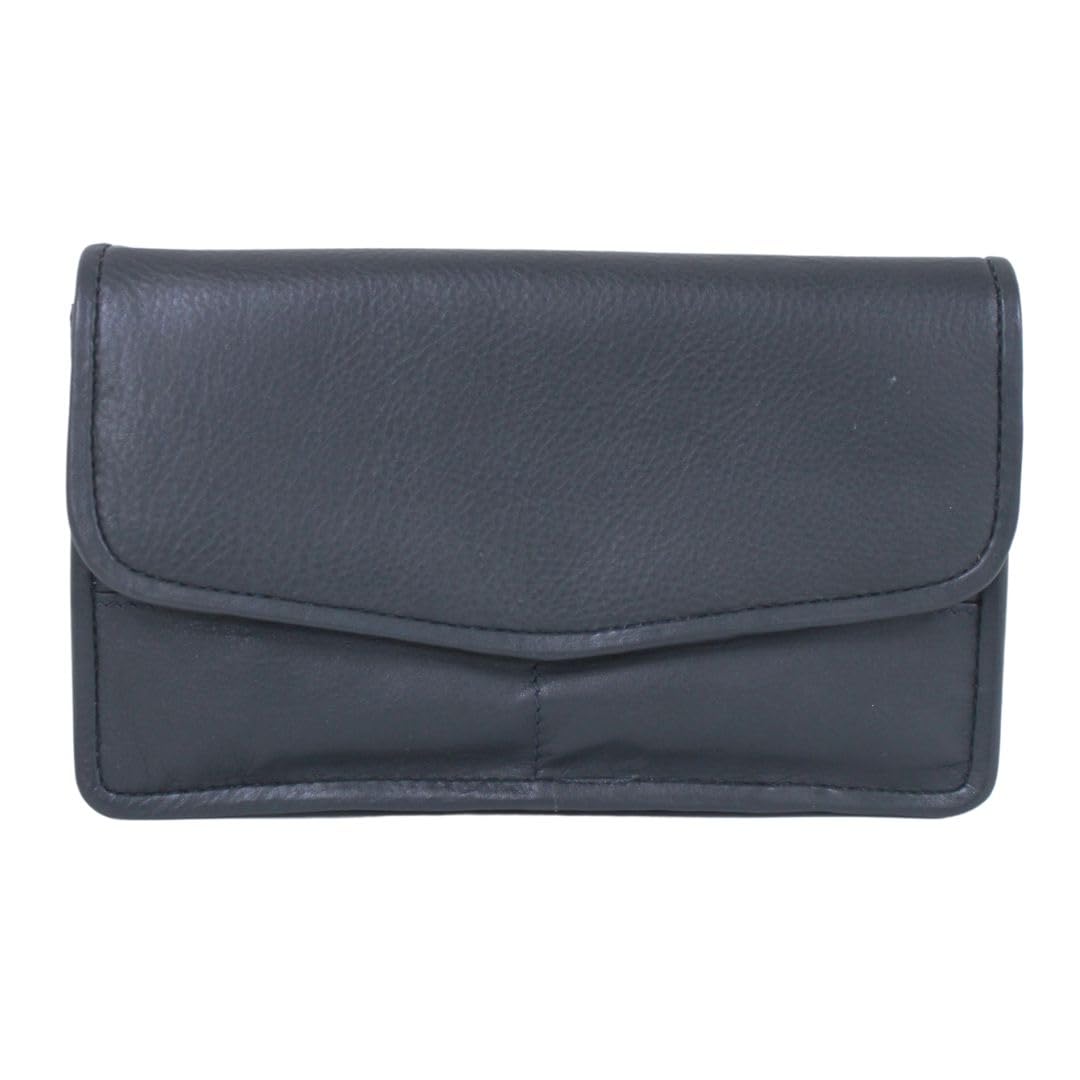Luigi Women's Leather Clutch – 4, 2 Zipper Compartments,Card Holder Slots, Press Button Lock(Navy)