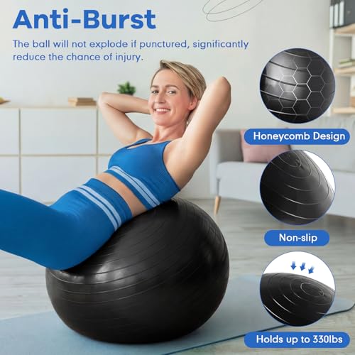 Image of Leyndo 4 Pcs 26 Inch Yoga Exercise Ball Pilates Pregnancy Birthing Fitness Ball with Quick Pump Anti Burst for Improved Posture, Balance, Yoga, Pilates, Training