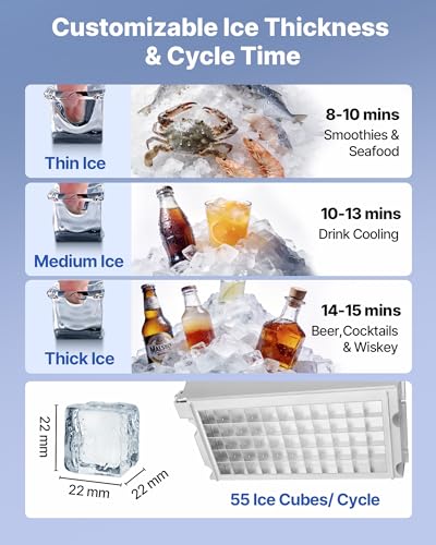 Image of VEVOR Commercial Ice Maker Machine with Pump, 160 lbs /24h with 30 lbs Storage Capacity, Built-in /Freestanding /Under Counter, Stainless Steel Ice Maker with LED Display & Self-Cleaning, for Home Bar