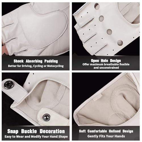 Image of GSG Men's Fingerless Leather Driving Gloves, Half Finger, lambskin | Half Finger Design, Breathable Comfort,Driving, Motorcycle Riding, Racing, Cycling, Daily Wear