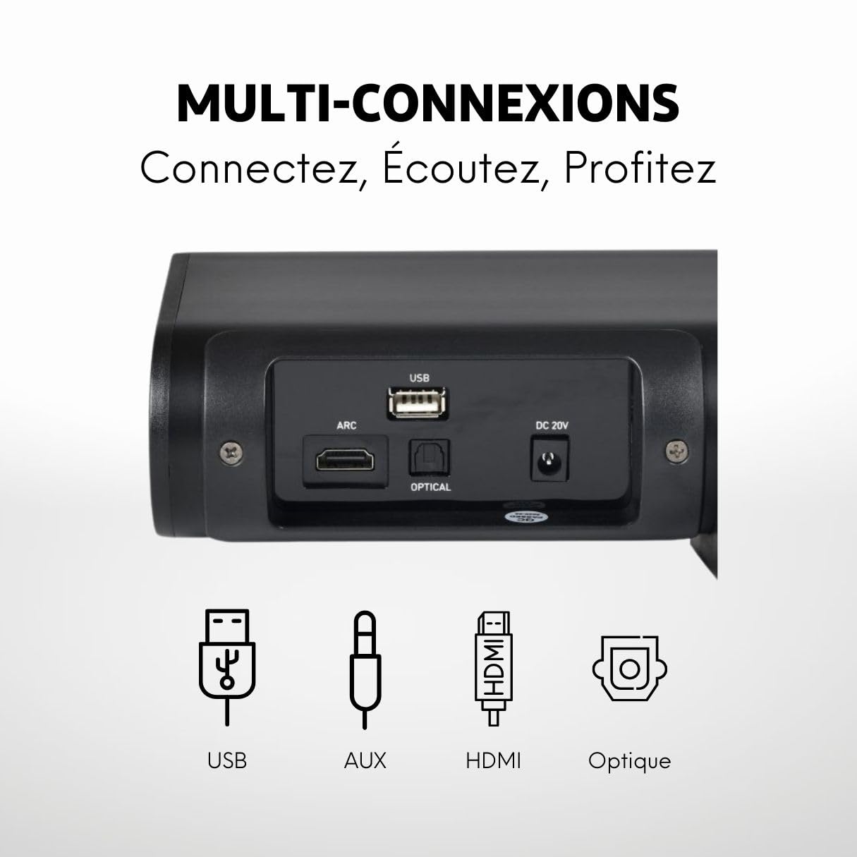 SALORA SBO680 Barra de Sonido Bluetooth para TV 2.1 Canales Bluetooth 5.0, Altavoces para Proyector y Pequeño, Subwoofer Integrado, Soundbar Home Cinema TV, HDMI ARC, USB, AUX, Indicadores LED