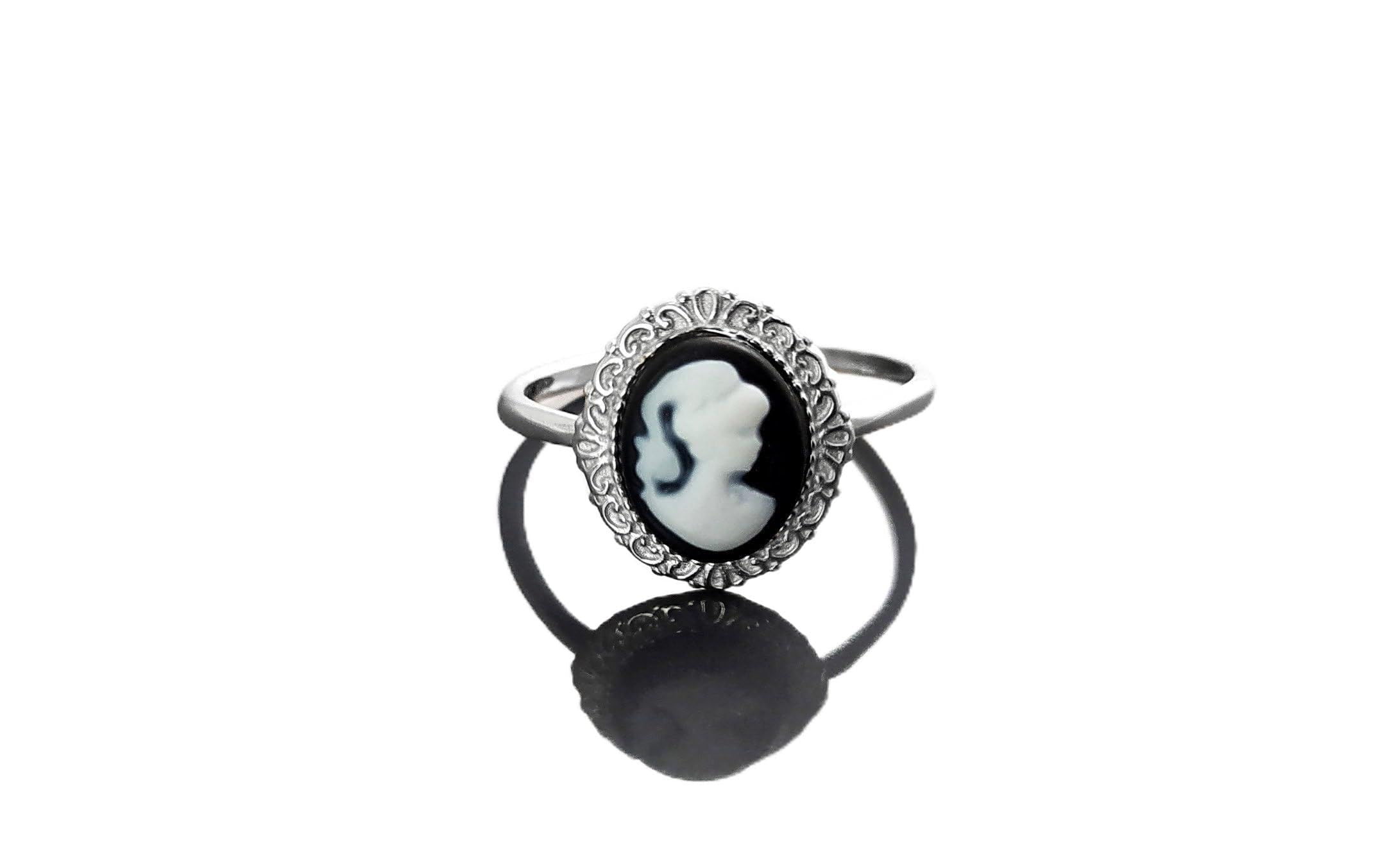 Cameo Ring - Sterling Silver Black and white Resin Stone Cameo