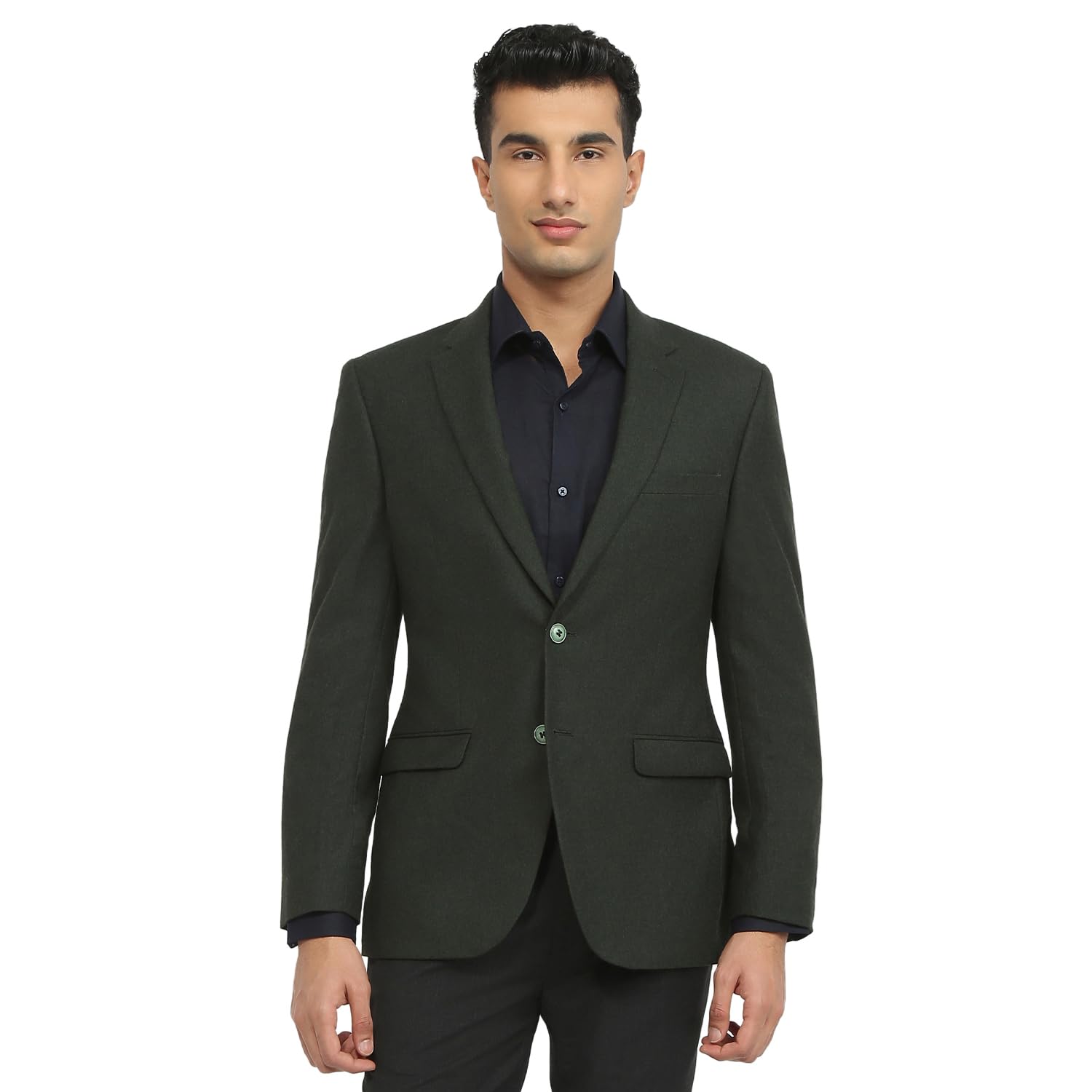 men regular fit solid pattern pure wool notch lapel full sleeve casual blazer