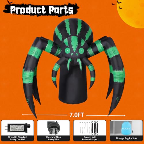 7 FT Long Halloween Inflatable Spider Outdoor Decoration - image 6