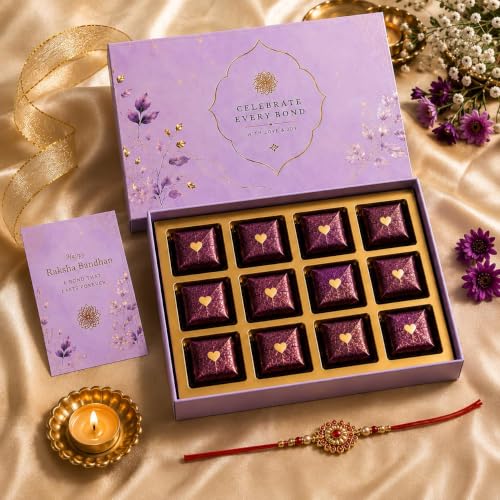 MALVAS FOOD Rakhi Gift Hamper for Brother | Raksha Bandhan Gift Box with Designer Rakhi, 12 Assorted Chocolates (Dry Fruit, Mix Seeds & Premium Chocolates), Roli Chawal Chandan Mishri & Greeting Card | Ready-to-Gift Festive Combo