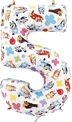 Toyland® 26 Inch Bluey & Bingo Number Foil Balloon - Kids Party Balloons - Number 1-6 Available, Number 5, Number 5