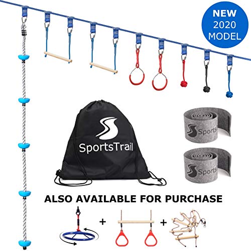 Ninja Slackline Kids Obstacle Course, 42' Jungle Gym Monkey Bars Kit for Kids