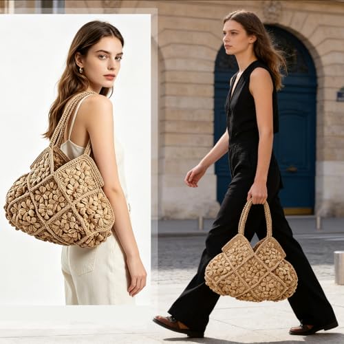 Bolso Tote de Paja para Mujer con Diseño Floral 3D miniatura 3