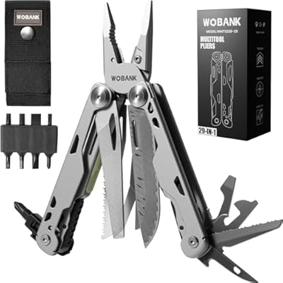 WOBANK Multitool, 29-in-1 Stainless Steel Multi Tool Pliers with Screwdriver Sleeve, Damascus Pocket Knife, Nylon Sheath for Survival Camping, Hunting and Hiking