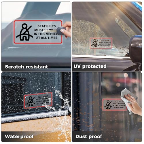 Image of 10 Pack Seat Belts Must Be Worn in This Vehicle Stickers 2x4 Inches | Warning Safety Labels for Car Taxi Truck, Vinyl, Self Adhesive, Waterproof, Weatherproof, Transparent Decals, Peel and Stick