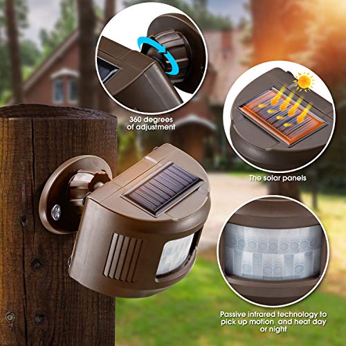 eMACROS Pairable 1/2 Mile Long Range Solar Wireless Driveway Alarm Indoor Outdoor Weatherproof Motion Sensor&Detector Security Alert System (No Sensitivity Switch)