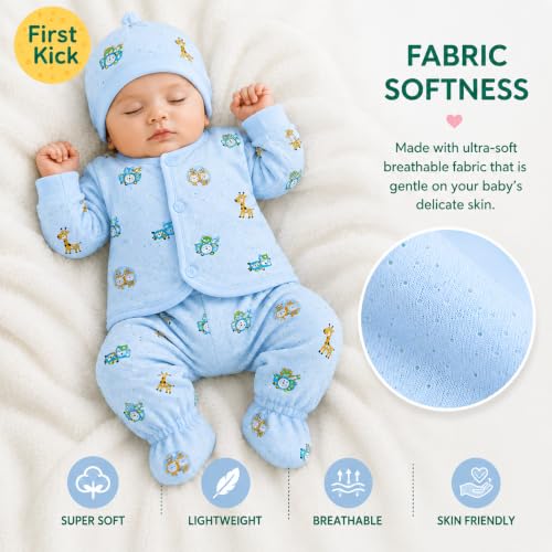 Image of First Kick Presents New Born Baby Summer Wear Baby Clothes 5Pcs Sets 100% Cotton Baby Boys Girls Unisex Baby Cotton /Summer Suit Infant Clothes First Gift for New Born Baby