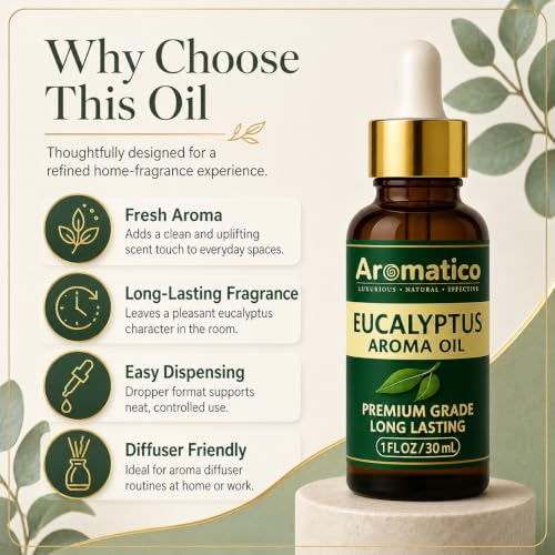 Image of AROMATICO Eucalyptus Diffuser Oil with Natural Aroma for Humidifiers, Homes, Offices & Showrooms, Candle and Soap Making | Fragrance for Aromatherapy | Essential Oil for Diffuser and Aromatherapy - 30 ml