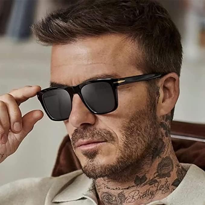 Image of Men's Square Sunglasses - Full-Rim, Durable Build, Unisex Style, Non-Polarized, Classic Black