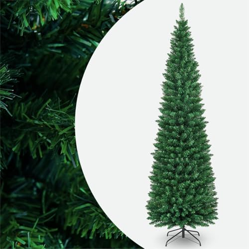 SPOTRAVEL 5FT/6FT/7FT/8FT Artificial Slim Pencil Christmas Tree Traditional Pine Xmas Tree with Metal Stand Decorative Pine Tree for Home Office Shop and Hotel (7FT/2.1M)