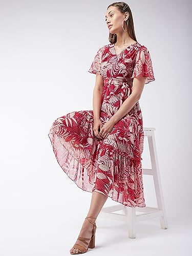 Image of Miss Chase Women's Multicolored-Base-Brown Relaxed Fit Maxi Lurex Chiffon Dress