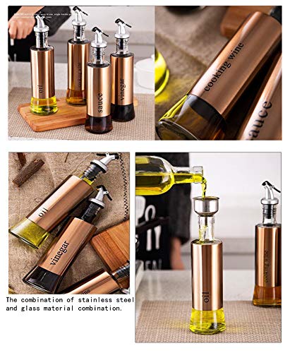 MHTECH Olive Oil and Vinegar Dispenser Bottle Set, Stainless Steel Transparent Glass Oil Bottle with Funnel,Set of 2 (Rose gold-300ml) - Image 9
