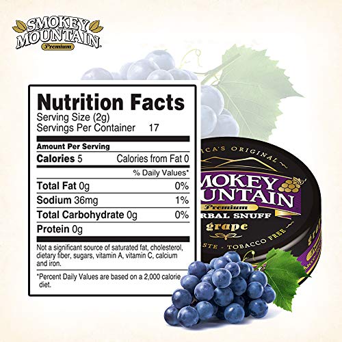 Smokey Mountain Herbal Snuff - Grape - 5 Cans - Nicotine-Free and Tobacco-Free