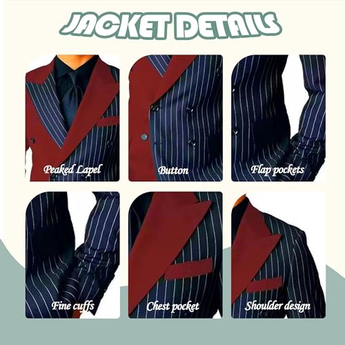 Tuxedo for Men Slim Fit 2 Pieces Peaked Lapel Stripe Suits Blazer Pants Prom Party Banquet Business3