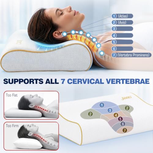 Image of jiaao Ergonomic Cervical Neck Pillow,Adaptive Back and Side Sleeper Pillow | Hybrid Memory Foam Pillows with Silicone Core,Airflow Cooling Contour Pillow for Neck Support,Dual Heights,King Size