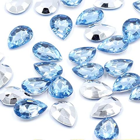 Artkunst 13x18MM Colors Drop Shape Acrylic Crafts Rhinestones Beads for Wedding Bridal Shower Party Decorations Vase Fillers 500 Pcs/Pack (Light Blue-Silver) Cover