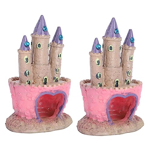 Housoutil 2pcs Aquarium Landscaping Decor Ornament Desktop Cartoon Castle Fish Tank Accessories Pet Sand Table