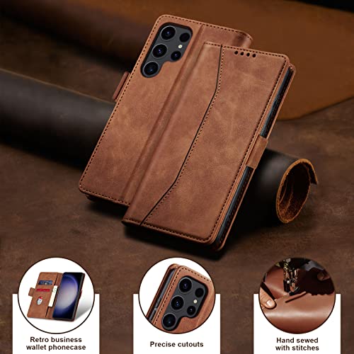 Image of Jasonyu Flip Wallet Case for Samsung S23 Ultra,Brown