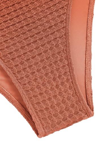 Image of ZAFUL Women's Textured Bandeau Bikini Strapless Solid Color 2 Pieces Bathing Back Lace-up Suit Swimsuit (7-Caramel,S), Small