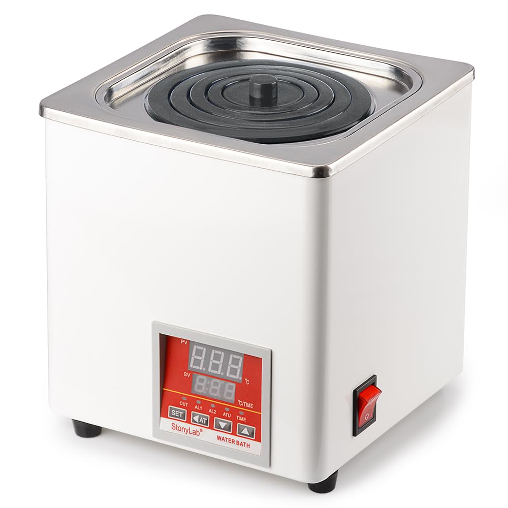 stonylab Digital Baño de Agua Laboratorio, 3 Litros Digital Water Bath Baño de Agua Termostático de uso General con Pantalla Digital y Tapa Protectora, 300W 220V, 50/60Hz