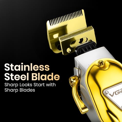 Image of VGR V-140 Professional Salon Series Hair Clipper for Salon & Men's | 300 Min Runtime, 2500mAh Lithium Battery, Taper Lever, LED Display, Metallic Body, 4 Cutting Guide Combs (Gold)