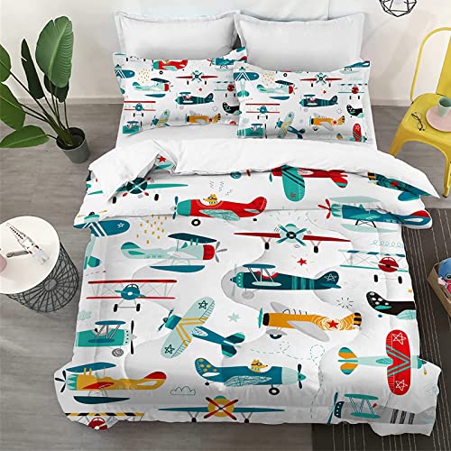 Yasida Aircraft Boys Single Bedding Sets Flying Airplane Print Microfibre single duvet set Cute Bedding For Boys/Girls Kids Duvet Cover Single 135x200 Duvet Cover With 1 Pillowcase 50x75 white - Image 3