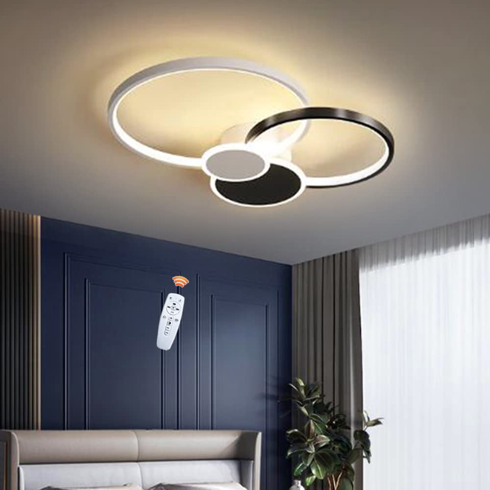 Nowoczesna Lampa Sufitowa LED 42W ściemnialna Lampa Sufitowa z Pilotem Kreatywny Okrągły żyrandol Akrylowy Abażur Sypialni Jadalnia Kuchnia Wisiorek światło Oświetlenie Wewnętrzne,Black