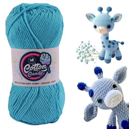 Image of NESTNHAVEN Cotton Candy 100% Cotton Yarn - (100g, 185 Meters) - Luxury Yarn for Crochet, Amigurumi, Embroidery, Toys, Garments, Flowers and Hobby, Projects. (Sky Blue) | (900 Gm)