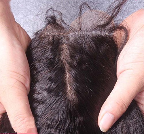 Remeehi Kinky Straight Silk Base Top Closure Bleached Knots Free/Middle/3 Part 4"X4" Brazilian Virgin Human Hair Closure Natural Color (Free Part 8 inch)