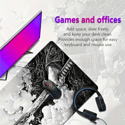 Image of Gaming Mouse Pad Cinematic Samurai Sword - 31.5x11.8 HD Print Japanese Art Desk Mat for Pro Gaming & Minimalist Office, Non-Slip, Stitched Edges