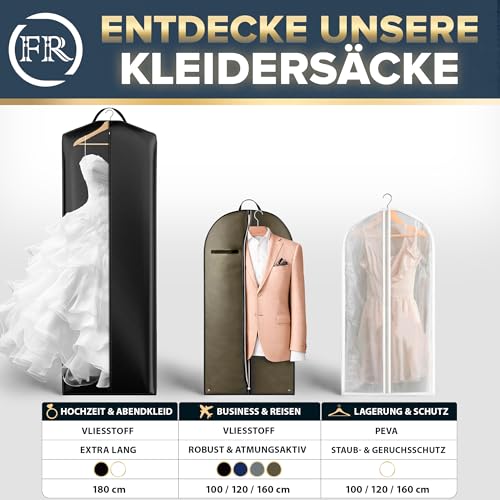 FiRiO® 1 x Premium Kleidersack kurz - BIS 50% DICKERES MATERIAL - Suit Bag, Garment Bag für Anzug, Hemd & Co - Faltbare Kleiderhülle für Reise & Aufbewahrung - Anzugtasche für Herren - Größe: 100x60cm