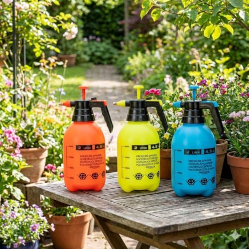 Image of Amazon Brand - Umi 2 Litre High Pressure Hand Sprayer for Plants | Manual Watering Sprayer for Home Garden | Adjustable Nozzle Garden Sprayer for Plant Care, Household, Car & Bike Washing | Multicolor