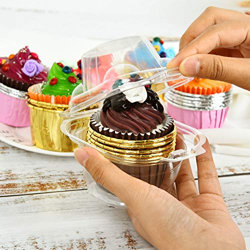 Vumdua Individual Cupcake Containers - 100 Packs Plastic Clear Cupcake Containers, Cake Cupcake Carrier Holder Boxes Dome Holders for Wedding Party, BPA-Free