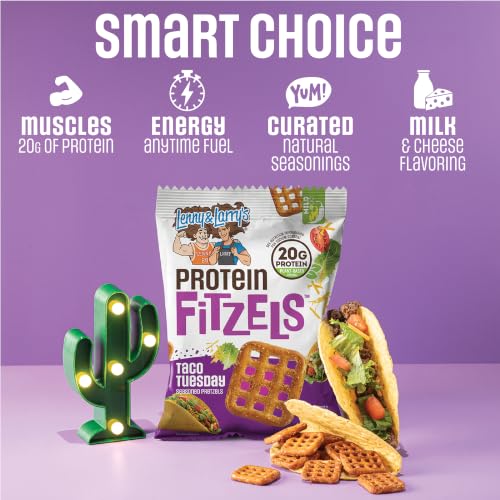 Image of Lenny & Larry's Protein Pretzel [Taco Tuesday] FITZELS - Crunchy, Salty, Savory, Tasty Snack High in Protein - 20 g's of Plant Protein 8 Bags, 3 oz Each