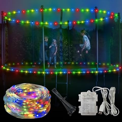 steelway Lights for 16ft Trampoline, 71Ft Battery Operated Lights Waterproof Outdoor, 200 LEDs and 8 Modes Camping String Light, Adjustable Length Rope Light for 16Ft/15Ft/14Ft/12Ft Trampolines Cover