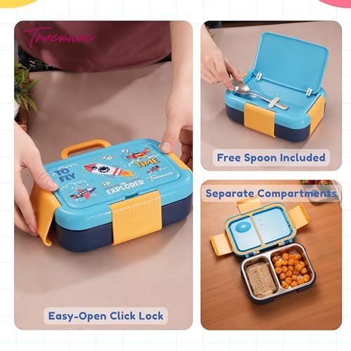 Image of Trueware Galaxy 2 304 Stainless Steel PU Insulated Lunch Box with Two Compartment BPA Free, Food Grade Ideal for School, Picnic, Office & Outdoor - 530ml