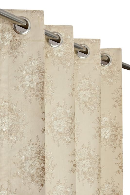 FURNADO Premium Jacquard Fabric Room Darkening Flower Design Curtains 9 Feet for Long Door, Beige, 3 Pieces (B0CQXWDCRL) Amazon Price History, Amazon Price Tracker