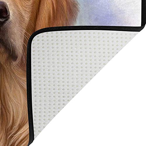 Tapis aquarelle chien doré lavable en velours corail doux 203×147cm - 5