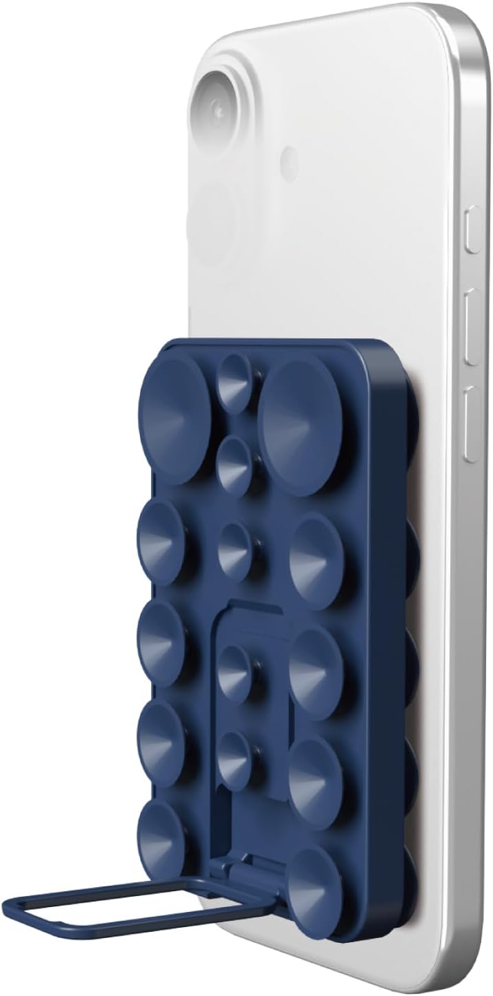 Elecom P-TKPTSUCS01NV Suction Cup Silicone Pad for Smartphones, Double Sided Suction Cup Type, Stand Function, Compact Size, Easy to Carry, Navy