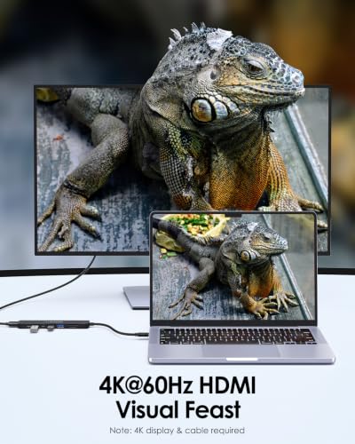 Image of LENTION USB-C Hub, 4K@60Hz HDMI, 100W PD, 2 USB-C, 2 USB 3.0, Card Reader | 2A & 2C Work Simultaneously, Stable Driver 3.0 Certified, for macOS, iOS /iPadOS, Windows & ChromeOS (CE19, Black)