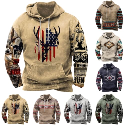 Hoodies for Men Graphic Western Aztec Sweatshirt Vintage Long Sleeve Pullover Lightweight Big and Tall Aztec Hoodies