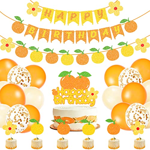 Orange Birthday Party Decoration Set With Orange Happy Birthday Banner Orange Cake Toppers, Tangerine Balloons For Little Cutie Baby Shower Girls First Birthday Party Decor Fruit Themed Party Supplies #TOP5